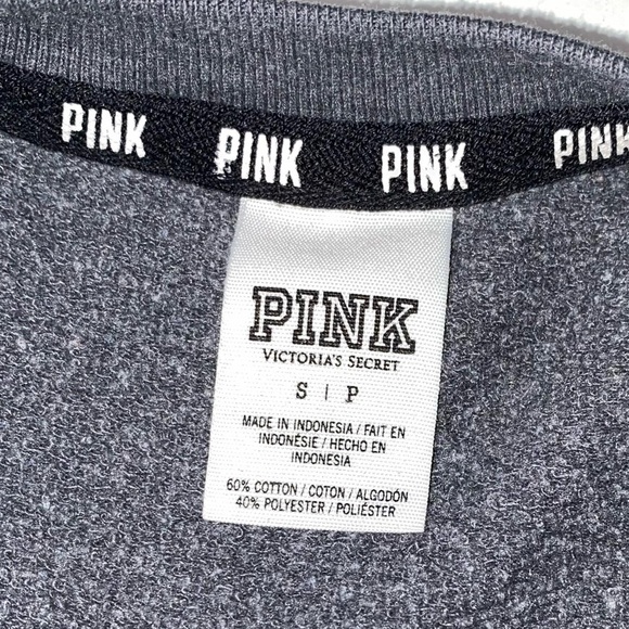 VICTORIA’S SECRET PINK CHARCOAL SWEATSHIRT WITH VELVET LOGO TRENDING 2000s PINK - Picture 2 of 6